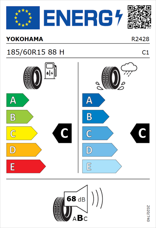 Tyre Label for Yokohama BluEarth-Es ES32 185/60R15 88H