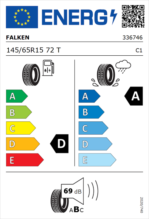 Tyre Label for Falken Sincera-SN110 145/65R15 72T