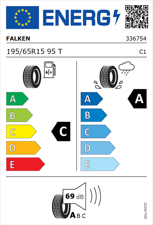 Tyre Label for Falken Sincera-SN110 195/65R15 95T