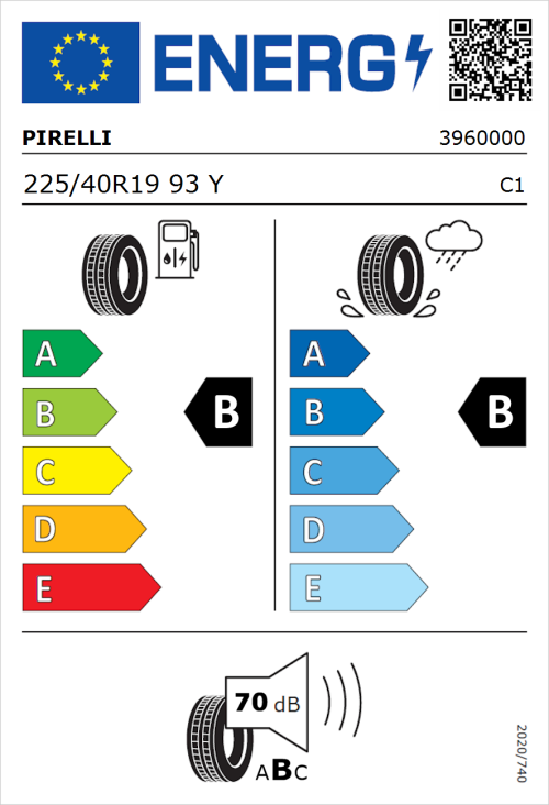 Tyre Label for Pirelli P Zero 225/40R19 93Y