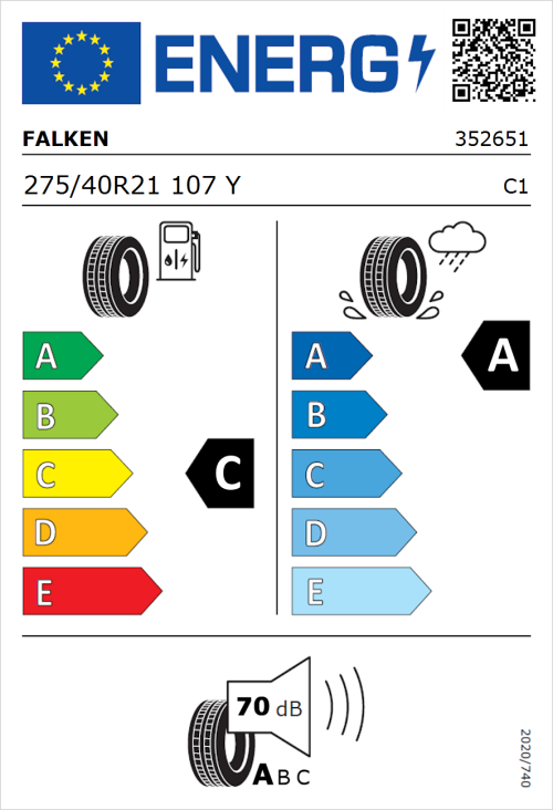Tyre Label for Falken Azenis FK520 SUV 275/40R21 107Y