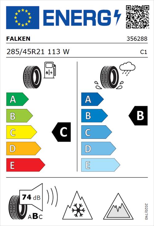 Tyre Label for Falken Euroall Season AS220 PRO 285/45R21 113W