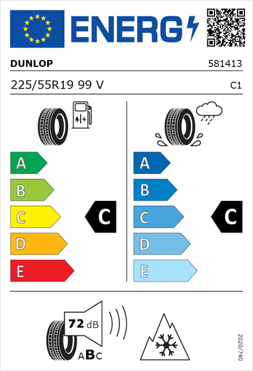 Tyre Label for Dunlop SP Winter Sport 5 SUV 225/55R19 99V