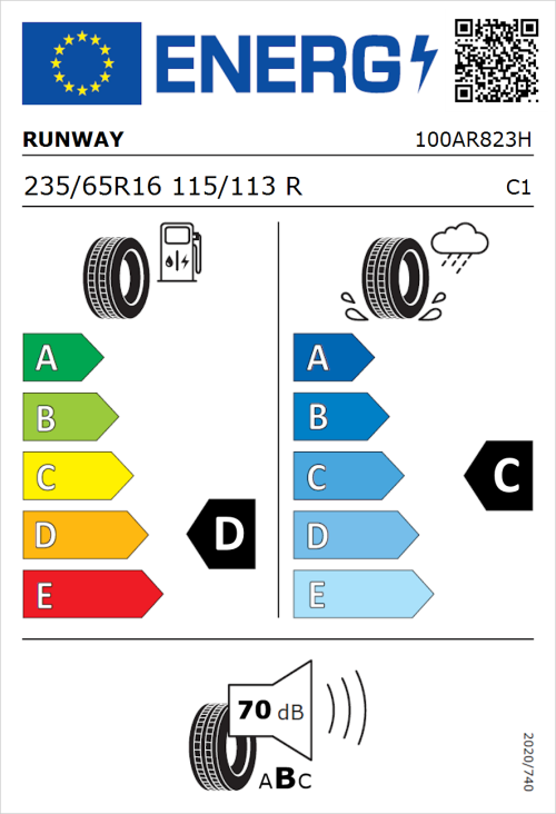 Tyre Label for Runway Enduro 616 235/65R16 115/113R