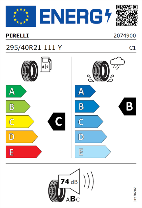 Tyre Label for Pirelli P Zero 295/40R21 111Y